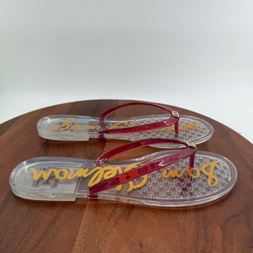 Sam Edelman Dean Flip Flop‎ Women Clear Pink Jelly Thong Logo Sandals 11